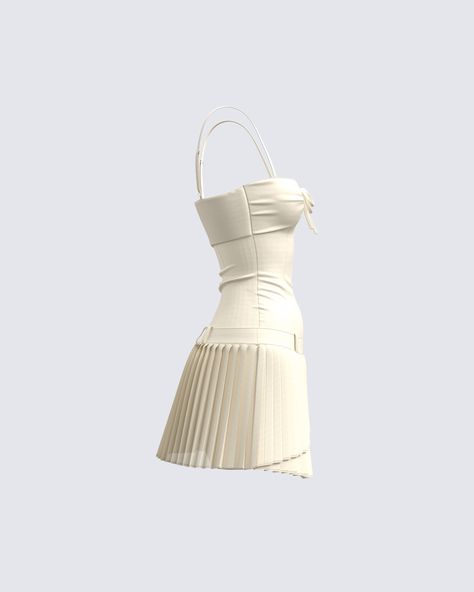 A monochromatic moment will never not be a slay 🤍 Prepare to own the room in this gorgeous two-piece matching set featuring a cream crepe tie front top, paired with a pleated skirt ✨ Dream Wardrobe Clothing, Cream Clothes, Cream Outfit, 2 Piece Skirt Set, Skirt And Top Set, Tie Front Top, White Set, Alternative Outfits, Teenage Fashion Outfits