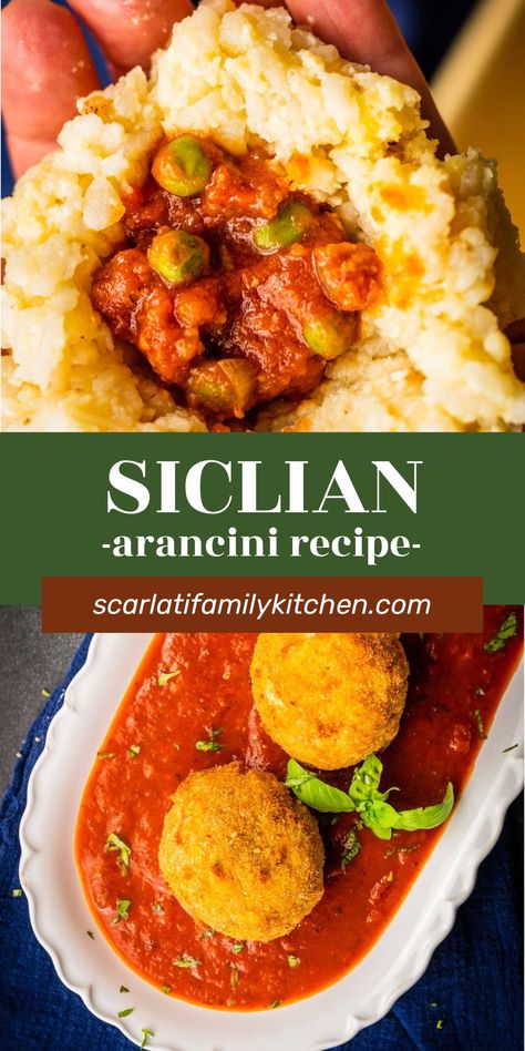 Italian rice balls, also known as arancini are a delicious Sicilian dish. Arborio rice is cooked and stuffed with a meat ragu, then coated and fried until perfectly crispy. Sicilian Arancini Recipe, Fried Rice Balls Recipe, Traditional Sicilian Recipes, Sicilian Recipes Authentic, Arancini Recipe Italian, Italian Lunch, Arancini Recipe, Italian Rice, Meatballs And Rice