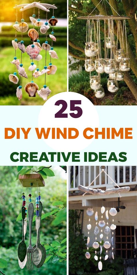 Flower Pot Wind Chime, Unique Wind Chime Crystal, Diy Nature Home Decor, Spoon Wind Chimes Diy, Old Umbrella Ideas Diy, Crafts For Outdoor Decor, Glass Bottle Wind Chimes Diy, Diy Wind Chimes Ideas, Pinecone Windchimes