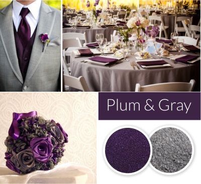 Plum And Gray Wedding, Purple And Gray Wedding, Wedding Colors Fall, Gray Wedding Colors, Popular Wedding Colors, Plum Wedding, Wedding Color Trends, Winter Wedding Colors, Gray Wedding