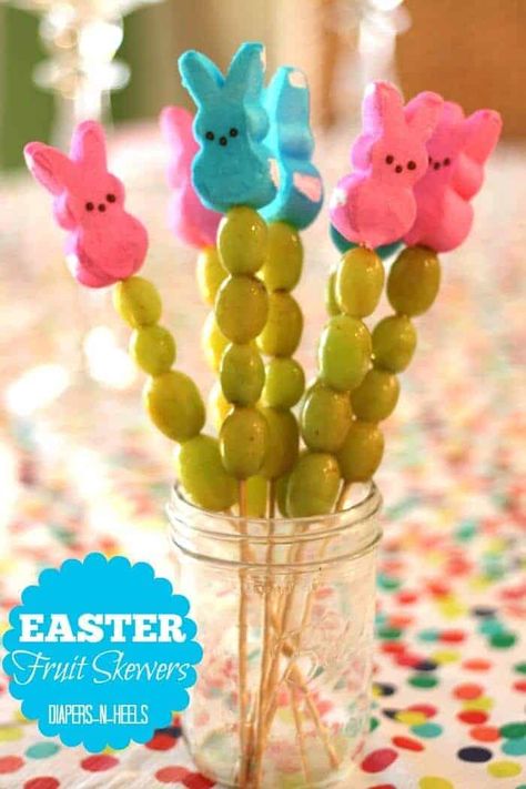 Easter Fruit Skewers Easter Fruit, Spring Fruit, Fruit Skewers, Fruit Kabobs, Easter Goodies, Easter Peeps, Easter Dessert, Easter Brunch, Color Crafts