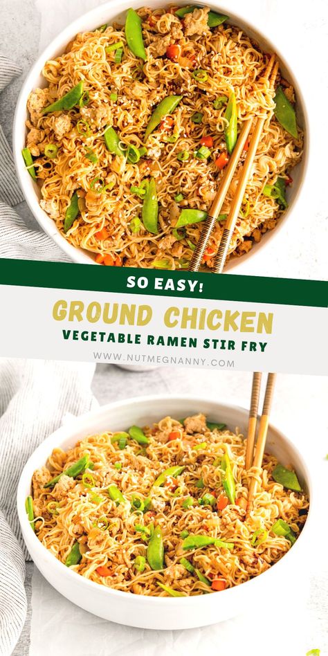 Ground Chicken Ramen, Chicken Ramen Stir Fry, Ground Chicken Tacos, Chicken Stir Fry With Noodles, Vegetable Ramen, Ramen Stir Fry, Chicken Ramen, Ground Chicken Recipes, Stir Fry Noodles