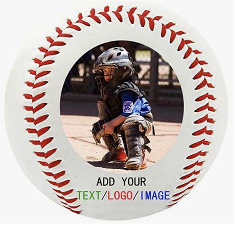 Add a photo and text to this baseball. Perfect gift. #baseball #personalized Baseball Christmas Ornaments, Gift Ball, Baseball Christmas, Baseball Signs, Photo And Text, Image Text, Baseball Birthday, Personalized Baseballs, Baseball Gifts