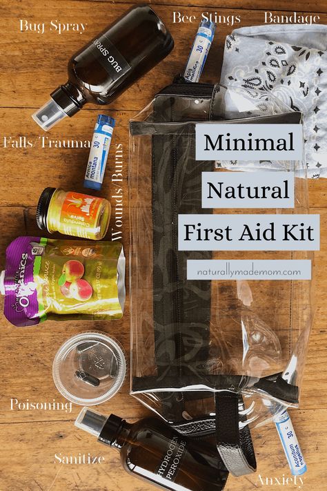 Be prepared for travel with a natural first aid kit that covers common emergencies. How to make a natural first aid kit. Travel sized first aid kit. #naturalfirstaidkit #travelnaturalfirstaidkit Herb First Aid Kit, Homeopathic First Aid Kit, Diy Mini First Aid Kit, Holistic First Aid Kit, Car First Aid Kit, Herbal First Aid Kit, Backpacking First Aid Kit, Natural First Aid Kit, First Aid Kit Travel