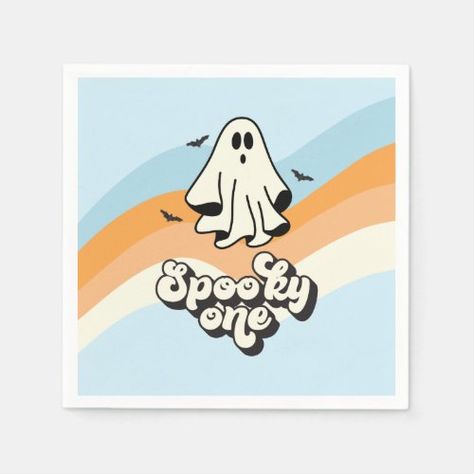 $45.90 | groovy Ghost retro Halloween Spooky One Blue | Halloween Crafts | halloween birthday, kids, spooktacular, retro halloween, retro ghost, groovy halloween, spooky vibes, blue and orange, boy, spooky one Groovy Ghost, Halloween 1st Birthdays, Spooky One, Retro Ghost, Halloween Birthday Party, Blue Napkins, Birthday Napkins, Birthday Halloween Party, Retro Groovy