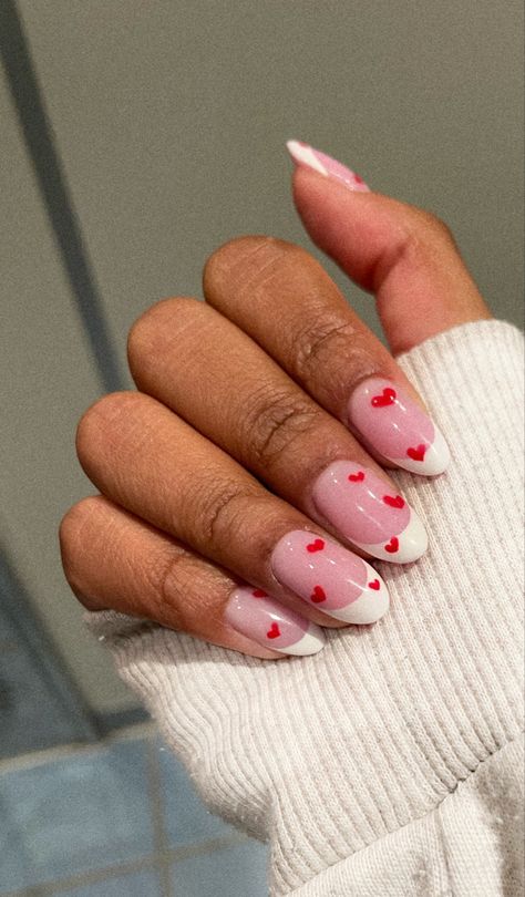 French Nails With Red, Nails Red Heart, Nails Hearts, Nails With Red, French Nail, Nails Red, Heart Nails, Red Hearts, Green Nails