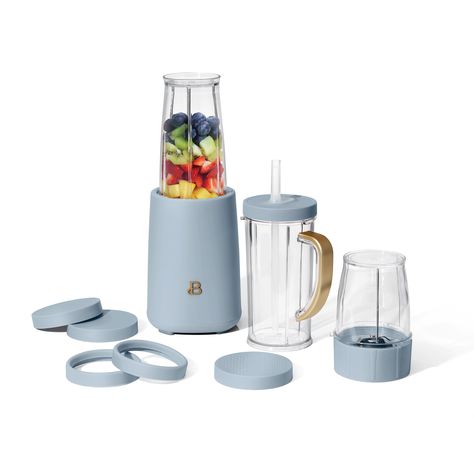 Beautiful Personal Blender, 12 Piece Set, Cornflower Blue by Drew Barrymore - Walmart.com Drew Barrymore Appliances, Beautiful Kitchenware, Personal Blender, Workout Protein, Nutritious Smoothies, Kitchen Games, Frozen Fruits, White Icing, Morning Smoothie