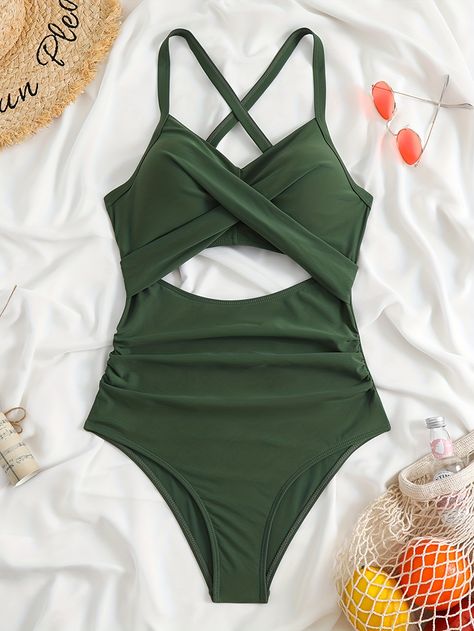 Faster shipping. Better service Swimsuit Green, Flattering Swimsuits, Beachwear Fashion, Green Swimsuit, Cute Swimsuits, Swimsuits Halter, Solid & Striped, Beachwear For Women, Swimsuit Cover Ups