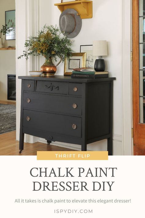 Chalk Paint Dresser Diy, Black Chalk Paint Furniture, Paint Dresser Diy, Eclectic Bedroom Design, Host Stand, Chalk Paint Dresser, Black Painted Furniture, Target Inspired Home Decor, Transitional Decor Kitchen