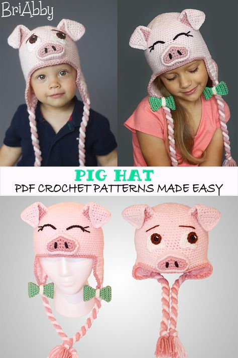 Crochet Pig Hat Pattern, Crochet Pig Hat Free Pattern, Animal Hats Crochet, Crochet Pig Ears, Pig Crochet Hat, Pig Hat Crochet, Crochet Pig Hat, Crochet Hat Pattern Kids, Girls Hat Pattern