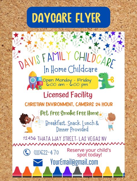 Daycare Floor Plans, Home Daycare Rooms, Child Care Center Design, Daycare Flyer, Infant Room Daycare, Daycare Setup, In Home Childcare, Daycare Business Plan, Preschool Director