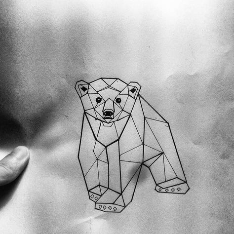 Teddy Tattoo, Geometric Bear Tattoo, Polar Bear Tattoo, Geometric Animal Tattoo, Bear Tattoo Designs, Origami Shapes, L Tattoo, Geometric Origami, Geometric Bear