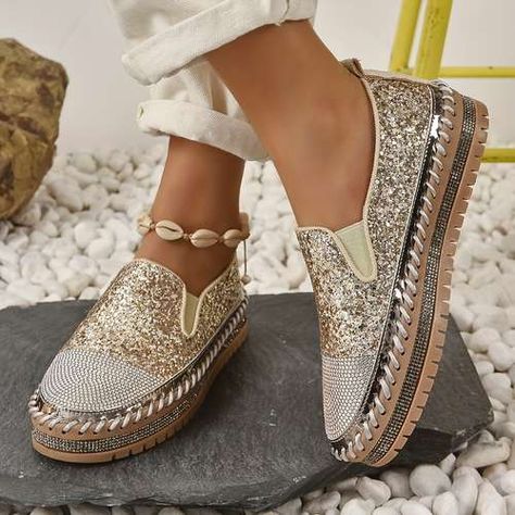 Temu | Explore the Latest Clothing, Beauty, Home, Jewelry & More Sequin Flats, Women's Slip Ons, Sequin Decor, Platform Loafers, Glitter Shoes, Preppy Casual, Sneakers Online, Spring Shoes, Womens Clothing Sizes