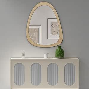 COOL2DAY Irregular Mirror,Asymmetrical Natural Wood Wall Frame Mirror,Abstract Assymetrical Decorative Mirror,Odd Shaped Mirror for Living Room Bedroom Entryway Bathroom Home Decor 28"x 22" Mirror Abstract, Mirror For Living Room, Irregular Mirror, Modern Mirrors, Public Bathrooms, Shaped Mirror, Mirror Vanity, Rustic Wood Walls, Entryway Bathroom