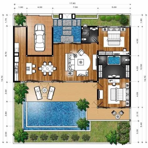 Futurist Architecture, House With Pool, Small Villa, Pool House Plans, Villa Plan, House Layout Plans, Modern House Plan, Modern House Plans, Dream House Plans