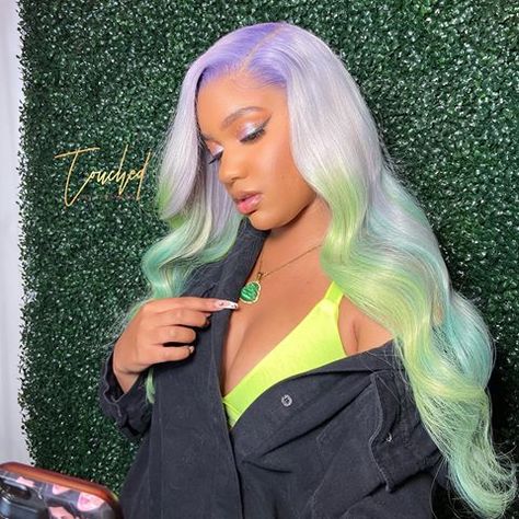 Blue And Green Hair, Melanin Hairstyles, Colorful Wigs, Hair Colorful, Lace Fronts, Wig Colors, Mermaid Vibes, Wig Ideas, Colourful Hair