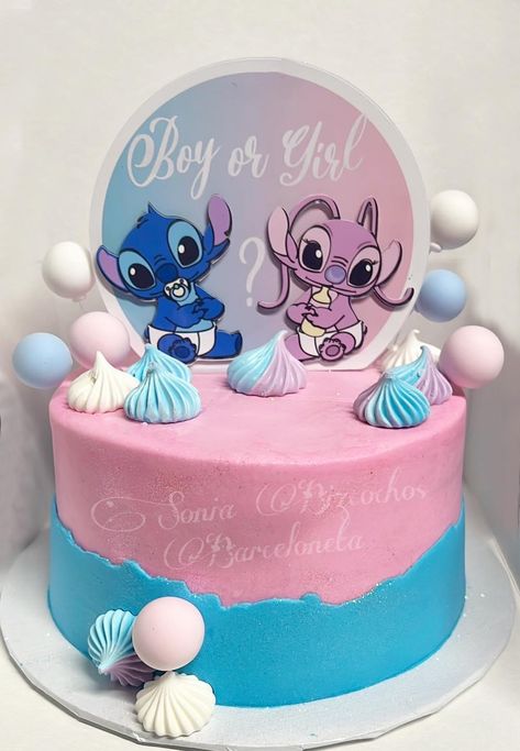 Lilo And Angel Gender Reveal Cake, Kilo And Stitch Gender Reveal, Lilo And Stitch Gender Reveal Cake, Stitch Baby Shower Theme Girl, Stitch Gender Reveal Cake, Stitch Baby Shower Cake, Stitch And Angel Gender Reveal Ideas, Stitch And Angel Baby Shower Ideas, Gender Reveal Ideas For Party Theme Disney