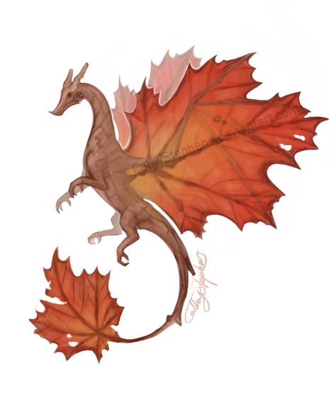 Maple Leaf Dragon by CathyStephens on deviantART Leaf Dragon, Images Victoriennes, Gothic Images, Tiny Dragon, Cute Fantasy Creatures, Forest Creatures, Fantasy Creatures Art, Fantasy Monster, Mythical Creatures Art