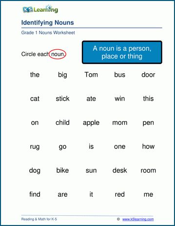 Identifying nouns worksheets for grade 1 | K5 Learning Special Names Worksheet For Grade 1, Grade 1 Nouns Worksheet, Naming Words Worksheet For Class 1, Identifying Nouns Worksheet, Naming Words Worksheet For Grade 1, Naming Words For Class 1, Noun Worksheet Grade 3, Nouns Worksheet Grade 3, K5 Learning Worksheets