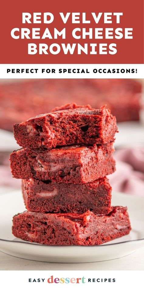 These Red Velvet Cream Cheese Brownies are the perfect balance of fudgy and cakey, with a delicious cream cheese swirl that takes them to the next level! Pop over to my site for this easy recipe! Recipes With Cream Cheese Icing, Brownies With Cream Cheese Swirl, Red Velvet Cream Cheese Brownies, Fall Desserts Thanksgiving, Velvet Desserts, Festive Dessert Recipes, Christmas Chocolate Desserts, Cream Cheese Swirl, Cheese Brownies