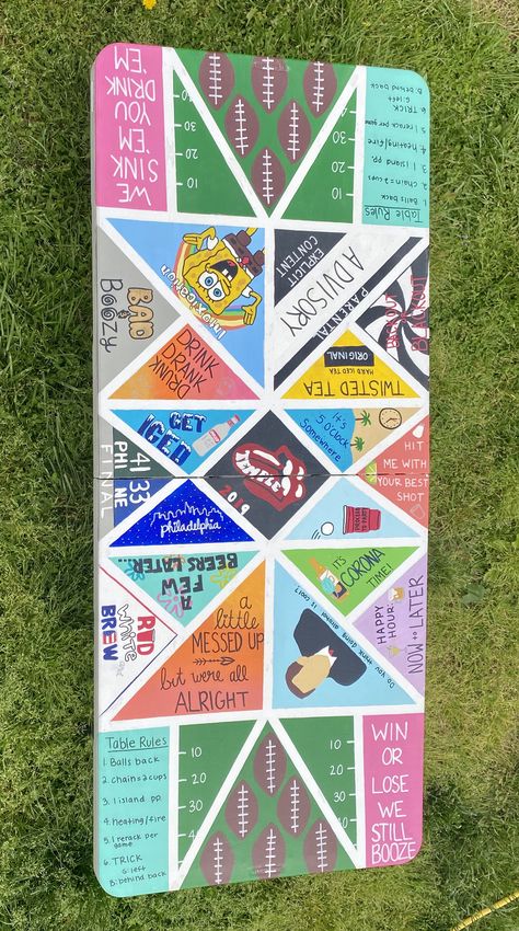 DIY beer pong table Frat Beer Pong Table, Beer Pong Table Painted Ideas Funny, Diy Pong Table, Beerpong Table, Pong Table Designs, College Beer Pong Table, Diy Beer Pong Table Designs, Beer Pong Table Painted Ideas, Frat Pong Table