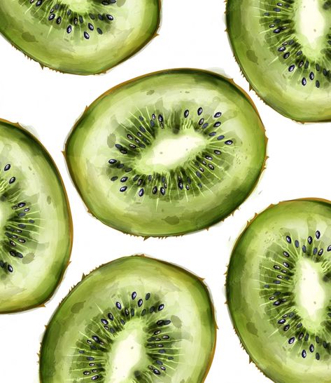 Kiwi Drawing, Fruit Labels, Kiwi Smoothie, Fruit Wallpaper, Pattern Watercolor, Watercolor Fruit, Summer Fresh, Kiwi Fruit, Fruit Painting