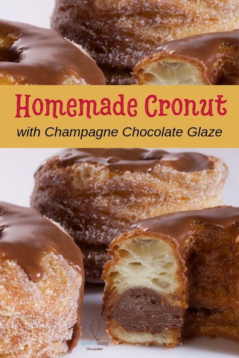 Dominique Ansel-inspired homemade Cronut recipe with champagne chocolate ganache. Delicious flaky, buttery pastries you need to try. The whole process from scratch takes about 3 days. But, they're so worth it!  #cronuts #croissants #donuts #SerenaLissy Cronut Recipe From Scratch, Cronut Recipe, American Chips, Donuts Homemade, Croissant Donut, Doughnut Recipes, Champagne Recipe, Donuts Recipes, Bread Biscuits