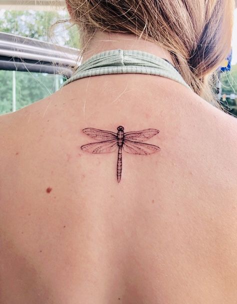 Dragonfly Tramp Stamp, Dragonfly Neck Tattoo, Red Dragonfly Tattoo, Meaningful Tattoos For Men, Hawaii Tattoos, Dragon Flys, Dragonfly Tattoo Design, Lavender Tattoo, Fan Tattoo