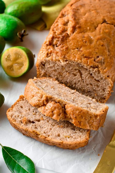 This Feijoa Loaf is a moist, sweet loaf flavored with Feijoa fruits and perfect to use all your Feijoa this Autumn Fejoa Recipes, Guava Fruit, Loaf Recipes, Muffin Tray, Bread Recipes Sweet, Plant Based Milk, Gluten Free Flour, Vegan Sweets, Coconut Sugar