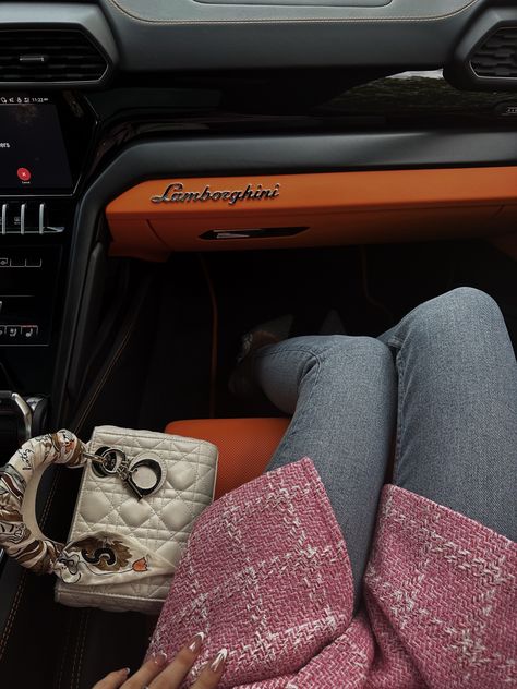 Kendall Jenner Lamborghini Urus, Orange Luxury Aesthetic, Lamborghini Urus Aesthetic, Lamborghini Urus Interior, Dior Aesthetic, Glam Life, Lamborghini Urus, Orange Interior, Rich Lifestyle