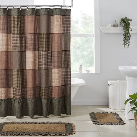 PRICES MAY VARY. COUNTRY SHOWER CURTAIN: 72 by 72 inch fabric shower curtain fits standard-sized showers or tubs. Easy hanging with a 3-inch rod pocket and buttonholes. Shower curtain rod and shower hooks are not included. PREMIUM CONSTRUCTION: Expertly machine-stitched for long-lasting quality. A plastic liner is recommended to keep your 100% cotton fabric farmhouse shower curtain in top condition. PRIMITIVE COUNTRY DECOR: Rich country tones and vintage patterns are sure to match country chic, Primitive Shower Curtains, Country Shower Curtain, Rustic Shower Curtains, Primitive Bathroom, Farmhouse Shower Curtain, Rustic Shower, Farmhouse Shower, Vhc Brands, Cotton Shower Curtain