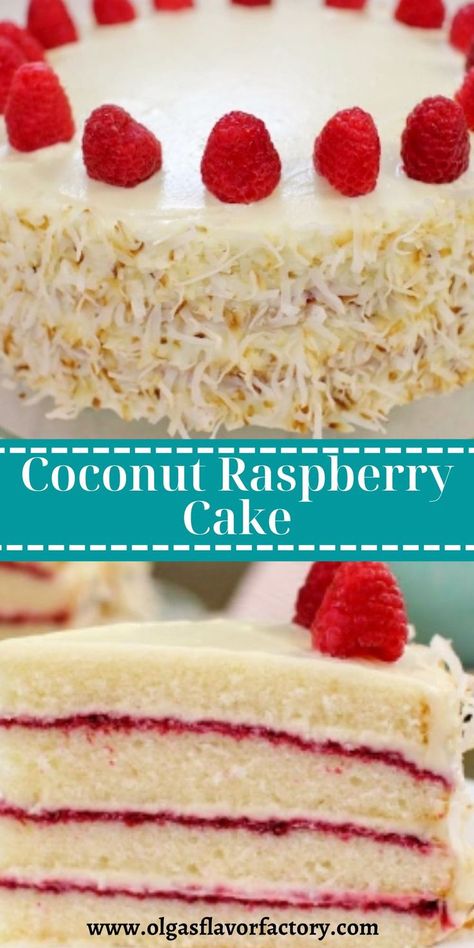 Coconut Cake Decoration, Fresh Raspberry Cake, Coconut Cream Cheese Frosting, Raspberry Frosting, Russian Cakes, Raspberry Desserts, Raspberry Coconut, Coconut Desserts, Raspberry Cake