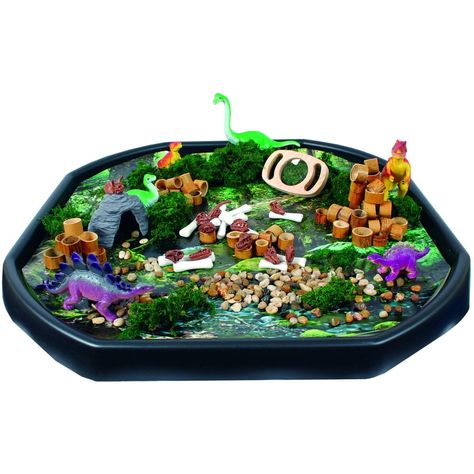 dinosaur sensory story box - Google Search Dinosaur Tuff Tray, Tuff Tray Activities, Glitter Furniture, Sensory Tray, Dinosaur Figures, Multi Sensory Learning, Tuff Tray Ideas, Tuff Spot, River Pebbles