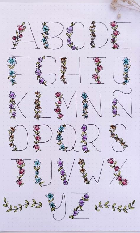 Flower Fonts Alphabet, Alphabet Doodle Art Lettering Ideas, Nature Lettering Drawing, Spring Fonts Alphabet, Flowery Lettering, Cute Letter Designs, Writing A Letter Aesthetic, Aesthetic Letters Alphabet, Aesthetic Fonts Alphabet