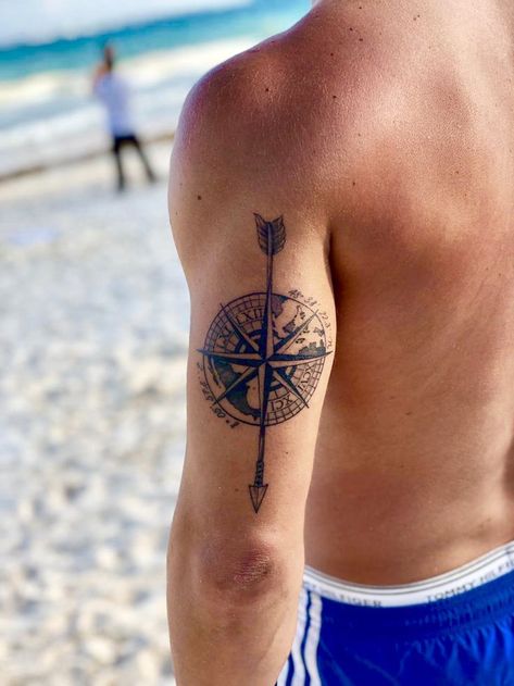 Triceps Tattoo Men, Tricep Tattoo Men, Compass Tattoos Arm, Tattoo For Boys, Hand Tattoos For Men, Compass Tattoo Men, Tricep Tattoos, Bird Tattoo Wrist, Small Chest Tattoos