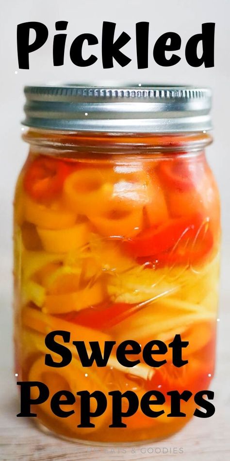 These quick pickled sweet peppers are sweet and salty and tangy and amazing. They're crunchy and a great garnish to salads, casseroles, and more. If you are growing sweet peppers in your garden, then you have to try pickling some of them! You and your family will love munching on these sweet peppers. #recipes #peppers #pickles #diy #canning Sweet Peppers Canning, Pickled Sweet Banana Peppers Recipe Canning, Pickling Sweet Peppers, Pickled Sweet Peppers Canning, How To Can Sweet Peppers, Canned Sweet Peppers, Canned Sweet Pepper Recipes, Pickling Peppers Canning, Quick Pickle Peppers