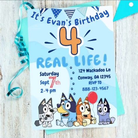 instant download,  editable party invite Bluey 4th Birthday Party, Bluey Birthday Party Ideas, Bluey Birthday Invitation, 4th Birthday Invitation, 4th Birthday Boys, Bluey Birthday Party, Bluey Party, Bluey Birthday, Birthday Boys