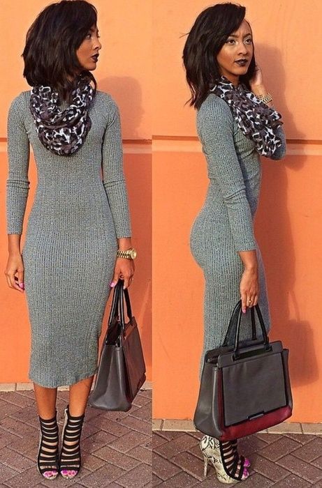 Grey Sweater Dress #stancilliving #shopthelook #ShopStyle #WearToWork Cute Sweater Dresses, Looks Jeans, Sweater Dress Outfit, Ribbed Sweater Dress, Long Sweater Dress, Grey Sweater Dress, Women Sweater, Dress Outfit, Style Tips