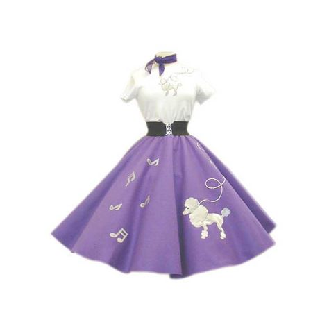 1950's Poodle Skirts - Cat Eye Glasses - 50's Saddle Shoes and more ($14) ❤ liked on Polyvore featuring dresses, 1950, retro and purple 1950s Poodle Skirt, Poodle Skirt Outfit, Grease Costume, Poodle Dress, Poodle Skirts, Poodle Skirt, Women Figure, Mermaid Costume, فستان سهرة