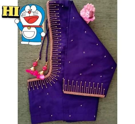 Dark Blue Blouse Aari Work Designs, Simpul Magam Work, Very Simple Maggam Work Designs, Very Simple Aari Work Blouse Design Blue, Blouse Embroidery Designs Simple, Simple Work Blouses, Simple Blouse Embroidery Designs, Simple Thread Embroidery Blouse Designs, Simple Blouse Work Designs