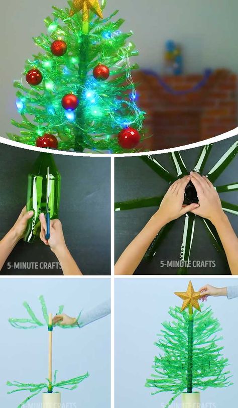 Easy DIY Christmas Table Decorations Ideas - Party Wowzy Diy Christmas Table Decorations, Christmas Table Decorations Ideas, Recycled Christmas Decorations, Recycled Christmas Tree, Table Decorations Ideas, Christmas Tree Decoration Ideas, Christmas Table Decorations Diy, Tree Decoration Ideas, Recycled Christmas