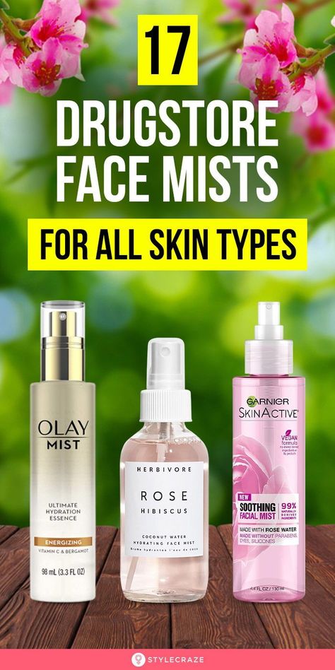 17 Drugstore Face Mists For All Skin Types: Just shake the bottle and spray on to the face— it is that simple to use. Here is a list of the 17 best drugstore face mists that helps you have rejuvenated skin that feels fresh and dewy with just a spray. #facemist #beauty #beautytips Hydrating Spray For Face, Hydrating Mist For Face, Facial Mist Spray, Best Face Mist, Hydrating Setting Spray, Face Mist Spray, Natural Face Cleanser, Spray Moisturizer, Beauty Hacks Skincare