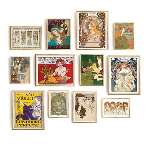 PRICES MAY VARY. 🖼️ [READY TO BE FRAMED]: Elevate your space with this set of 12 exquisite Art Nouveau posters, carefully curated to offer a range of sizes - 4pcs 8""x10"", 4pcs 6""x8"", and 4pcs 5""x7"". This versatility ensures you can effortlessly integrate them into your eclectic wall decor. 🏡 [ELEVATE HOME SPACE]: Infuse your living space with the timeless allure of Art Nouveau, inspired by the renowned Alphonse Mucha. These pieces transcend mere wall art, they're a gateway to maximalist Wall Decor French Country, Mucha Poster, Eclectic Maximalist Decor, Vintage Maximalist Decor, Craftsman Interior Design, Maximalist Wall Decor, Vintage Eclectic Home, French Country Wall Art, Eclectic Wall Decor