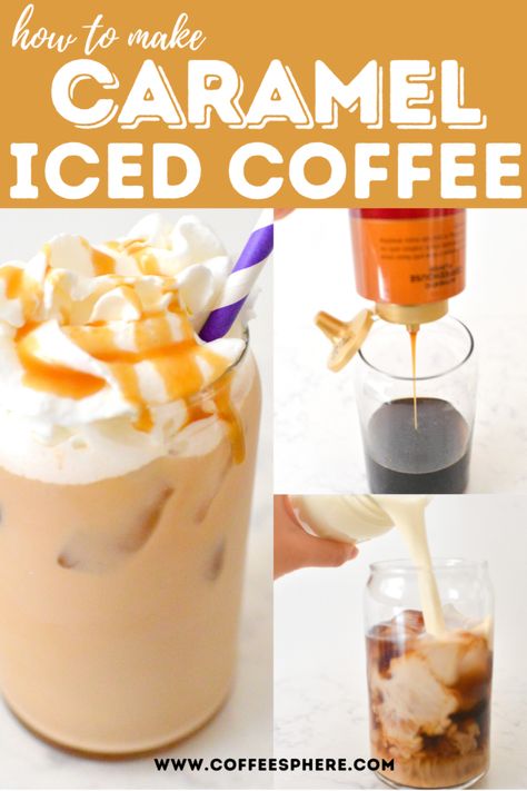 Iced Coffee Recipe Keurig, Caramel Coffee Recipe, Homemade Iced Coffee Recipe, Diy Iced Coffee, Flavored Coffee Recipes, Caramel Iced Coffee Recipe, Caramel Iced Coffee, Coffee Recipe Healthy, Homemade Iced Coffee