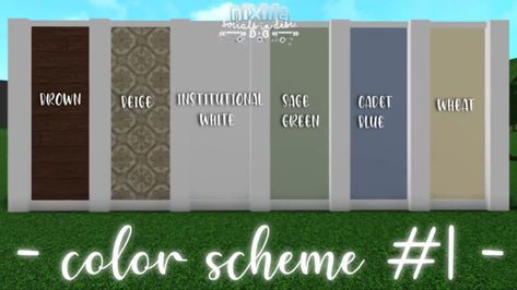 There is no SAGE GREEN in bloxburg Bloxburg Wall Color Ideas, Bloxburg Colour Schemes, Bloxburg Colors, Bloxburg Tips, Sage Green House, House Color Schemes Interior, Modern House Colors, Blox Burg, Bloxburg Houses