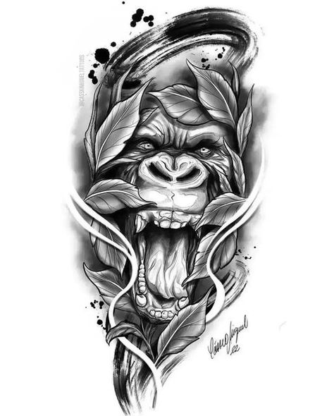 Gorilla Art, Monkey Tattoo, Gorilla Tattoo, Lion Tattoo Sleeves, Monkey Tattoos, Cool Tattoo Drawings, Lion Head Tattoos, Tattoo Outline Drawing, Muster Tattoos