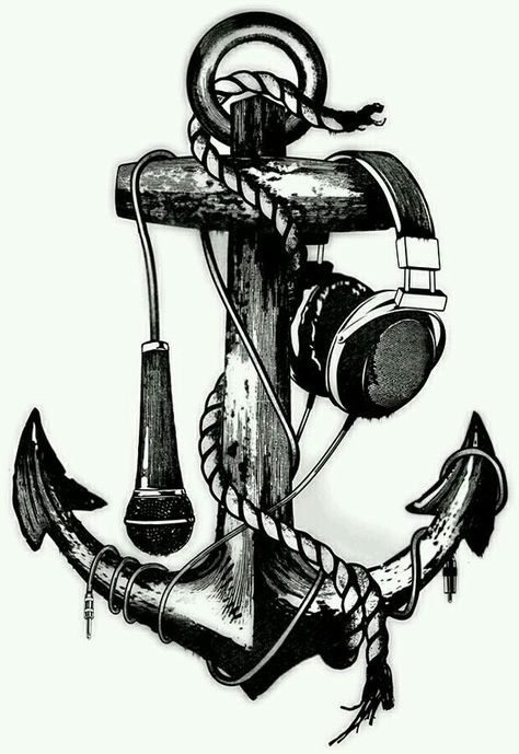 We dig this rendering of an anchor with a microphone and headphones! #art #music Headphones Tattoo, Microphone Tattoo, Music Tattoo Sleeves, Tattoo Music, Music Note Tattoo, Guitar Tattoo, Music Tattoo Designs, Foto Langka, Anchor Tattoos