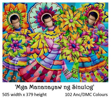 Mga Mutyang Mananayaw ng Sinulog Festival 505 width x 297 height  36x 21 inches on 14 count (Big Design) 45 pages,colored symbols 105 Anchor & DMC Thread Colors  ----------------*****@@@@@@@@@@@*****-------------------- WHAT YOU GET: CROSS STITCH PATTERN ONLY- PDF Downloadable file. Sinulog Festival, Filipino Art, Fiesta Theme Party, Winter Cross Stitch, Big Design, Cross Stitch Baby, Canvas Ideas, Modern Cross Stitch Patterns, Plastic Canvas Patterns