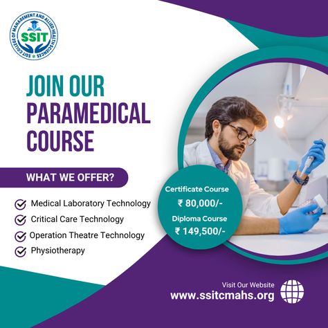 oin SSIT College of Management and Allied Health Sciences for an enriching journey in the field of Paramedical Sciences! #medicaleducation #success #Career #Course Operation Theatre, Computer Operator, Paramedical Courses, College Ad, Xray Technician, Allied Health, Basic Computer, Nursing Courses, Lab Technician