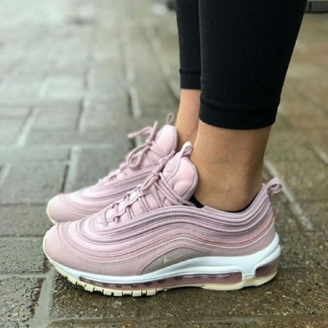 Women’s Nike Air Max 97 Sneaker Running Shoe Lavender- Plum Fog Metallic Silver Mesh & Faux Leather Upper Rubber Waffle Sole Lace Up Front With Tongue And Heel Pulls Foam Sock Liner & Midsole Embroidered Swoosh At Sides Size Us 6 / Eur 36.5 (1026-50) New In Box Nike Internationalist Women, Nike Air Max Pink, Nike Sb Stefan Janoski, Black High Top Sneakers, Nike Internationalist, Nike Waffle, White Running Shoes, Top Sneakers Women, Womens Air Jordans